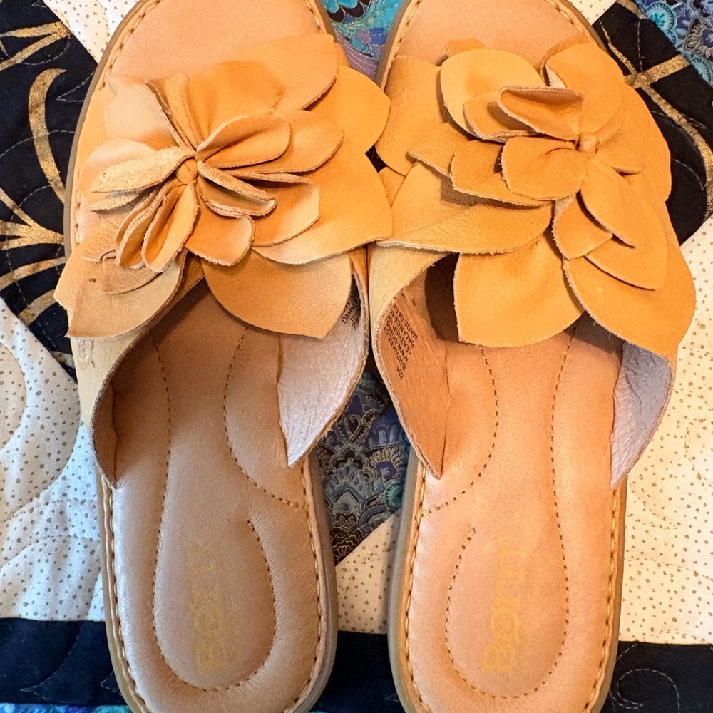 Born Tan Floral Leather Slide Mules - Picture 2 of 5